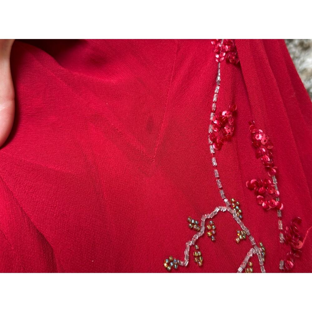 FLAWED Vintage Sue Wong Y2K Red Beaded Embroidered Asymmetrical Dress 12 S XS - Picture 17 of 17